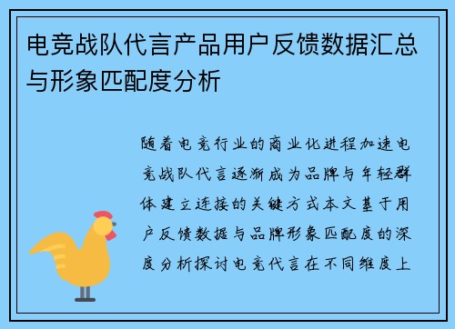 电竞战队代言产品用户反馈数据汇总与形象匹配度分析