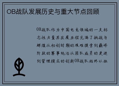 OB战队发展历史与重大节点回顾